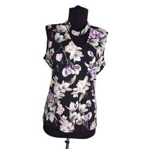 White House Black Market Size M Top Floral Print Sleeveless Keyhole Neck Choker